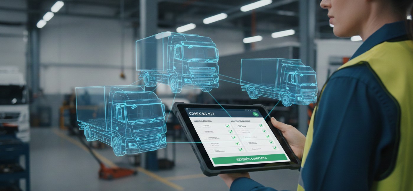 Camión en taller realizando revisión rápida